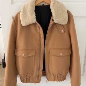 AMI Men’s Wool Bomber Jacket w/Shearling Collar - Camel - Size L